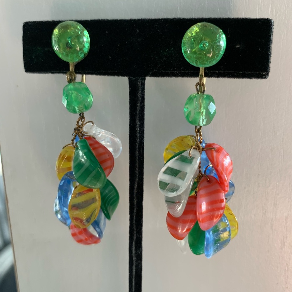 Vintage Multi colored dangling screw back earrings